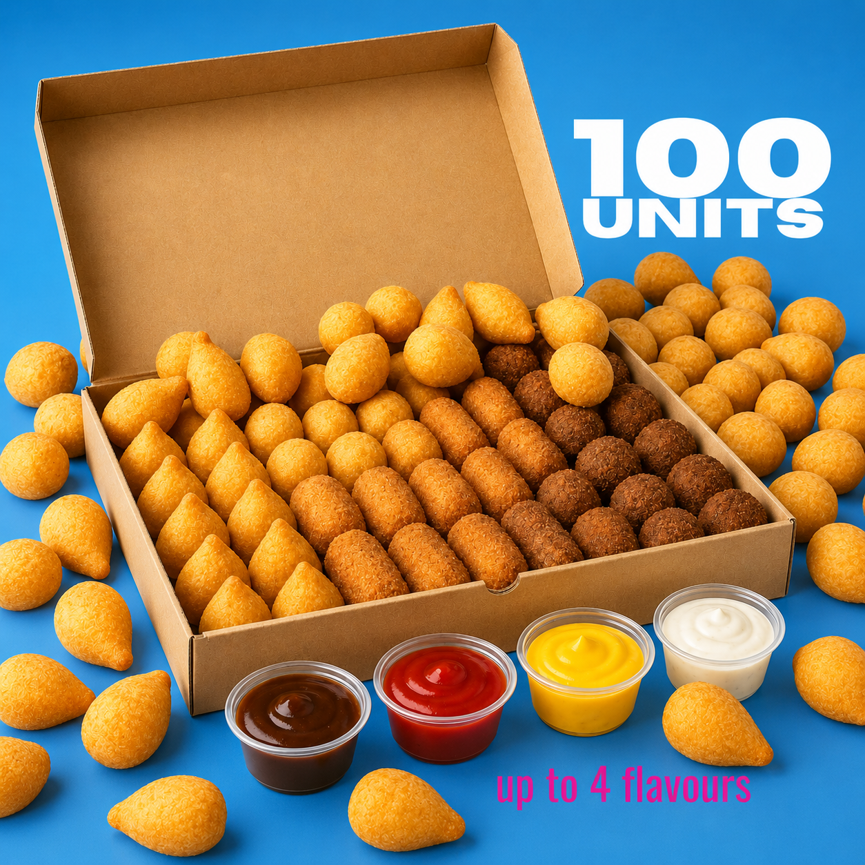 Zé Coxinha 100 units up to 4 flavours menu option